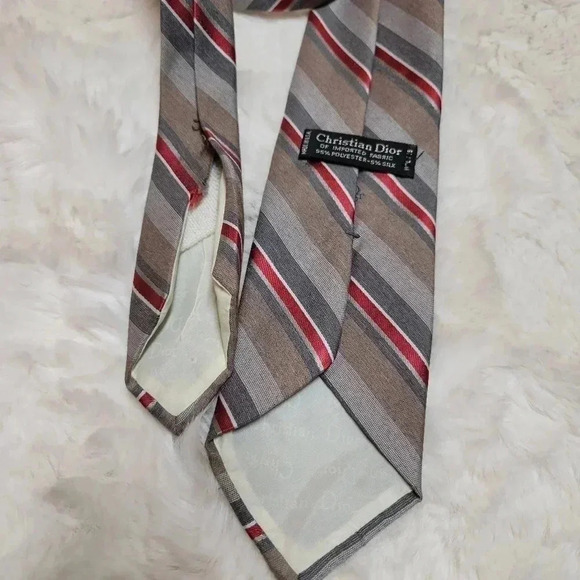 Vintage Christian Dior Gray Striped Polyester Silk Neck Tie - Picture 6 of 6